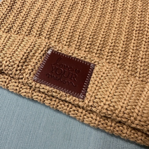 Tan Love Your Melon cuffed beanie with brown patch - Picture 3 of 6